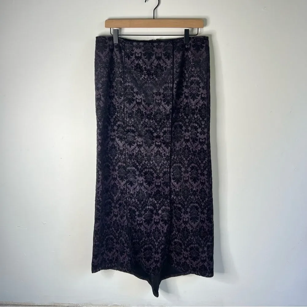 LIP SERVICE Vintage Black and Purple Velvet Lace Maxi Pencil Skirt Large LA USA
